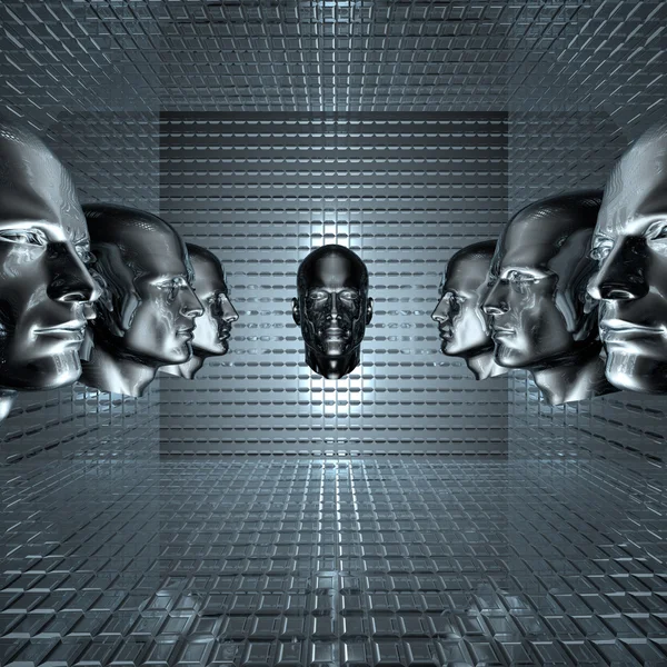Cyber män robotar huvud i rum — Stockfoto