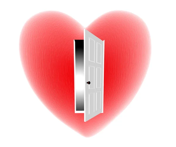 Coração vermelho com porta aberta isolada em branco — Fotografia de Stock