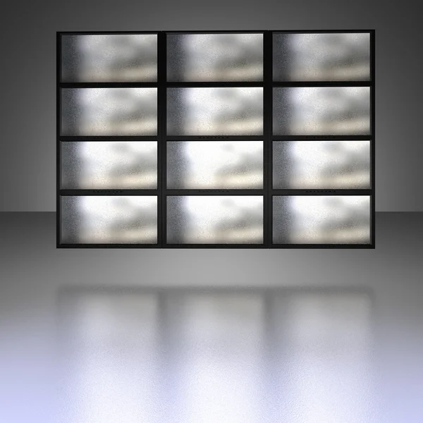 Video muur met zilver metalen schermen — Stockfoto