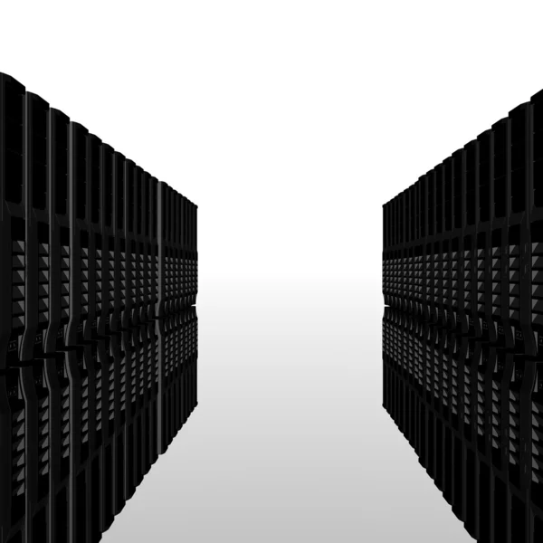 Комп'ютерні сервери в рядку ізольовані на білому — стокове фото