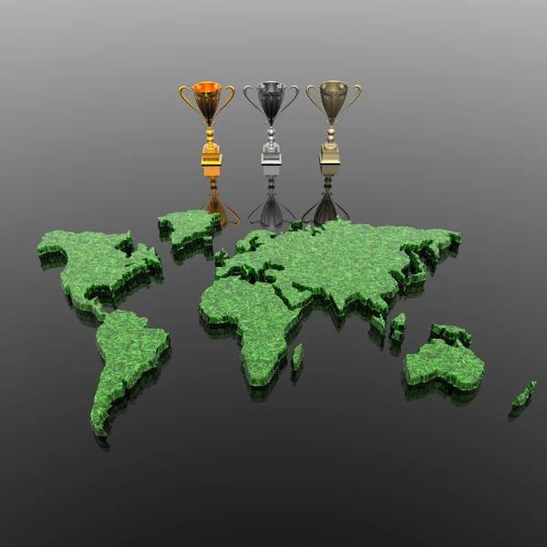 Copas de trofeo con mapa del mundo — Foto de Stock