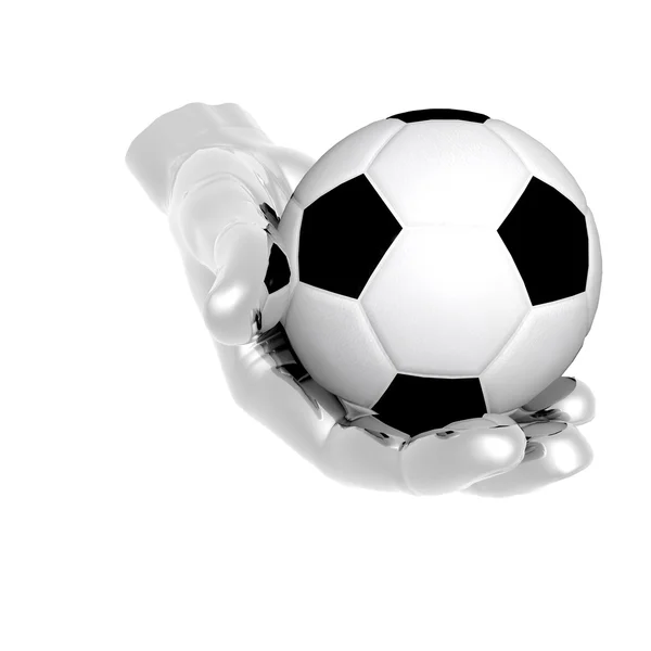 3D μπάλα ποδοσφαίρου στα χέρια που απομονώνονται σε λευκό — Φωτογραφία Αρχείου