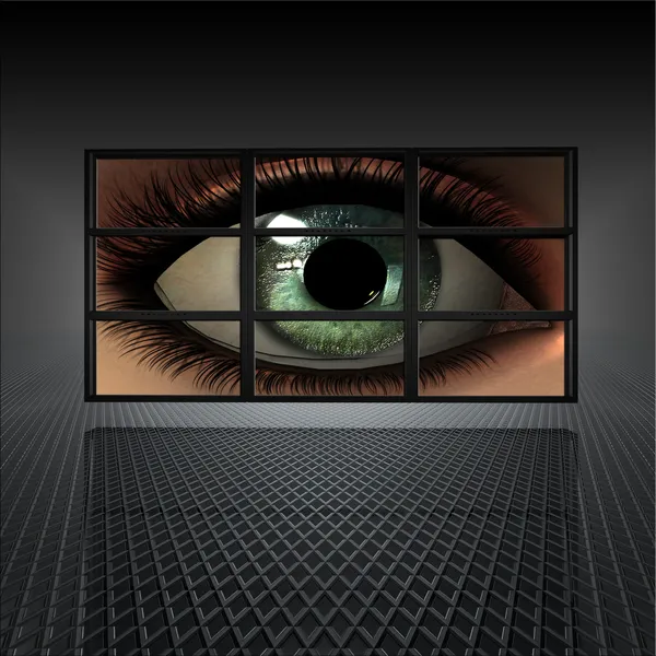 Video wall with girl eye — Stock Photo, Image