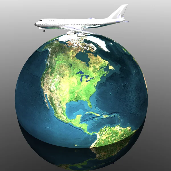 客机与地球在背景中 — 图库照片