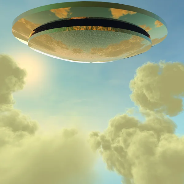 Ufo rymdskepp i futuristiska landskap — Stockfoto