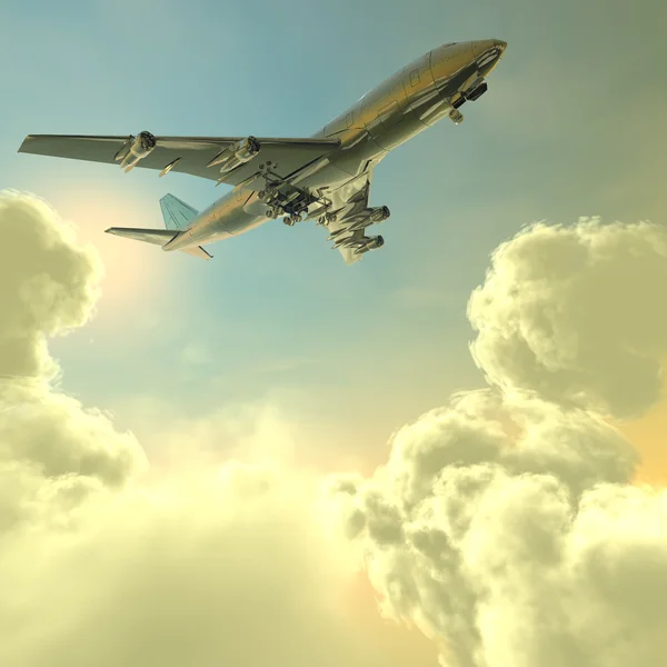 Trafikflygplan med ett moln — Stockfoto