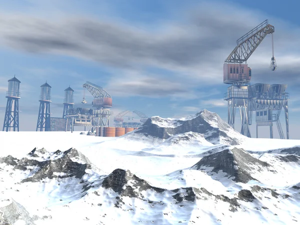 Drilling Platform in winter landscape — Stock Photo, Image
