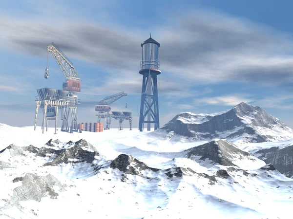 钻井平台在冬季的风景 — 图库照片