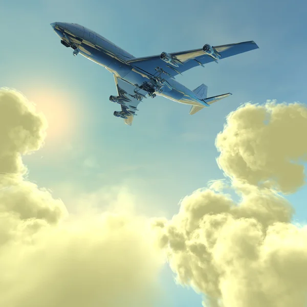 Авиалайнер с облаками — стоковое фото