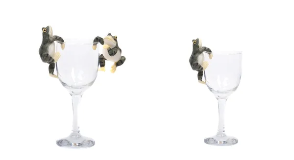 Frosch auf dem Weinglas isoliert auf weiß — Stockfoto