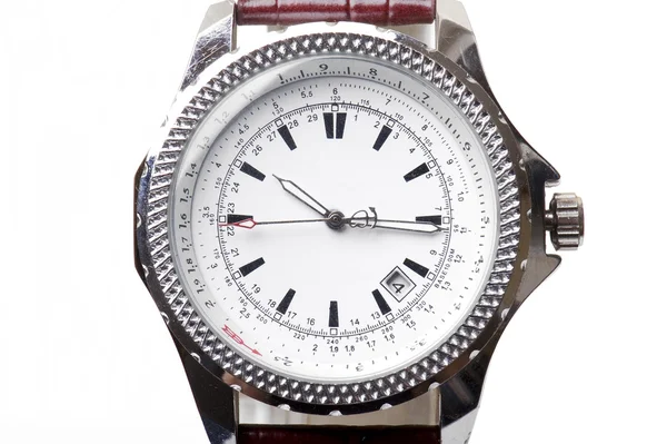 Używany zegarek srebrny na białym tle nad białym — Zdjęcie stockowe