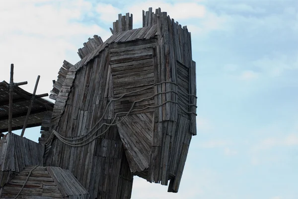 Cabeza de madera de caballo de Troya — Foto de Stock