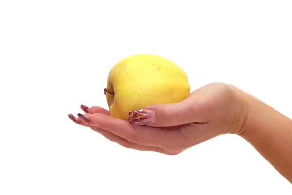 Frauen halten Apfel isoliert auf einem weißen — Stockfoto