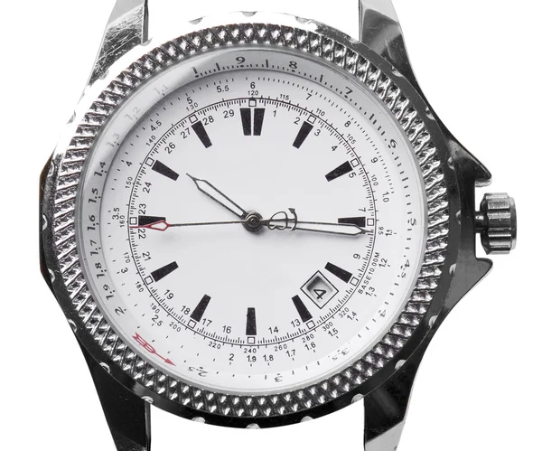 Usado relógio de prata isolado sobre fundo branco — Fotografia de Stock