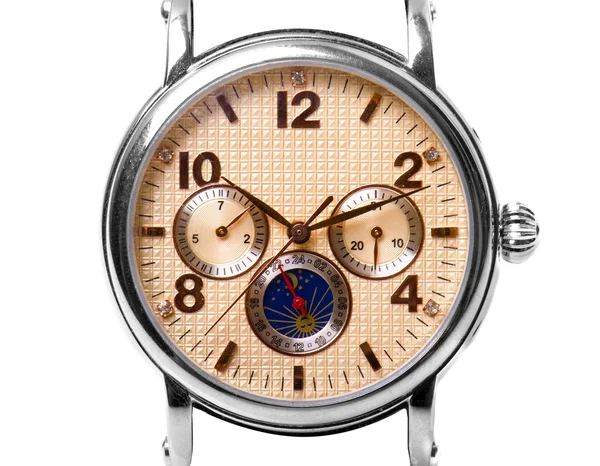 Usado relógio de prata isolado sobre fundo branco — Fotografia de Stock