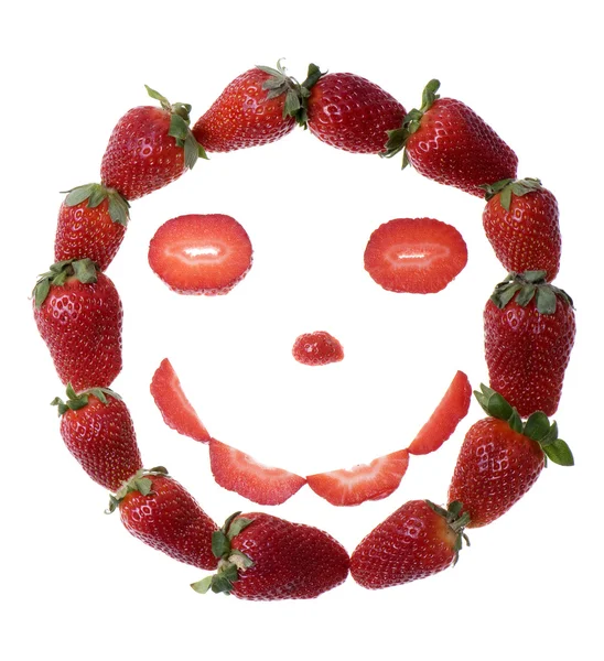 Fresca y sabrosa sonrisa de fresa aislada en whi —  Fotos de Stock