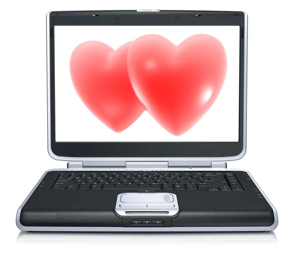 Valentinstag rotes Herz auf Laptop-Bildschirm — Stockfoto