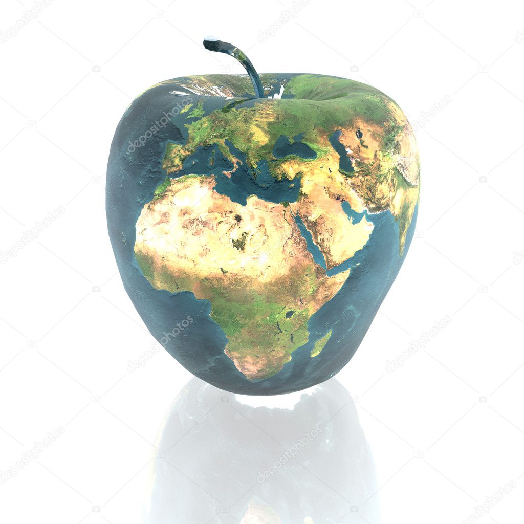 Bright apple with earth texture