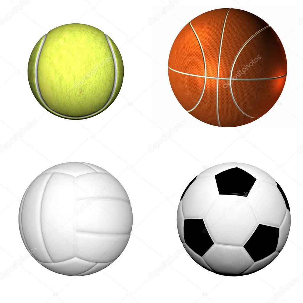Soccer ball , basketball, volleyball, tennis