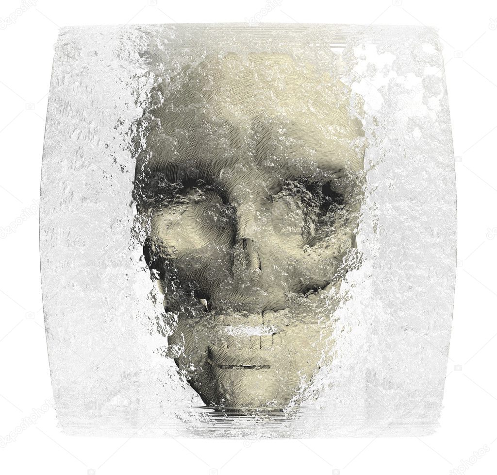 Skull in ice cube isolated on white