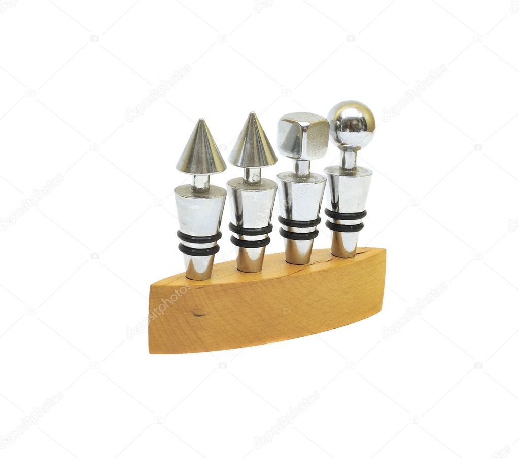 Set of metal wine stopper isolated on a white