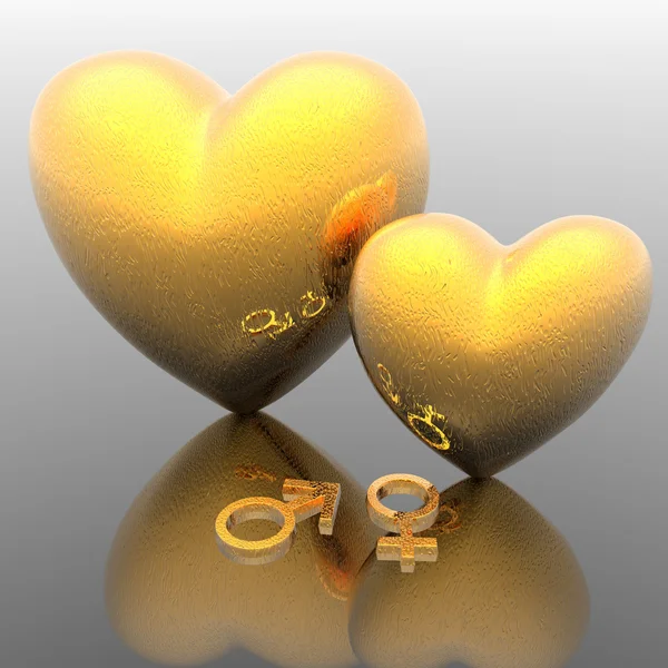 Corações de amor dourado — Fotografia de Stock