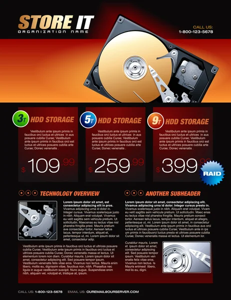 Brochure promotionnelle disque dur — Image vectorielle