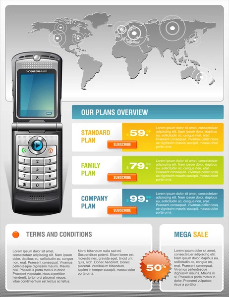 Távközlési szolgáltató szórólap-a cellphone — Stock Vector
