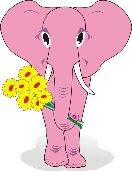 Elefante rosa con fiori — Vettoriale Stock