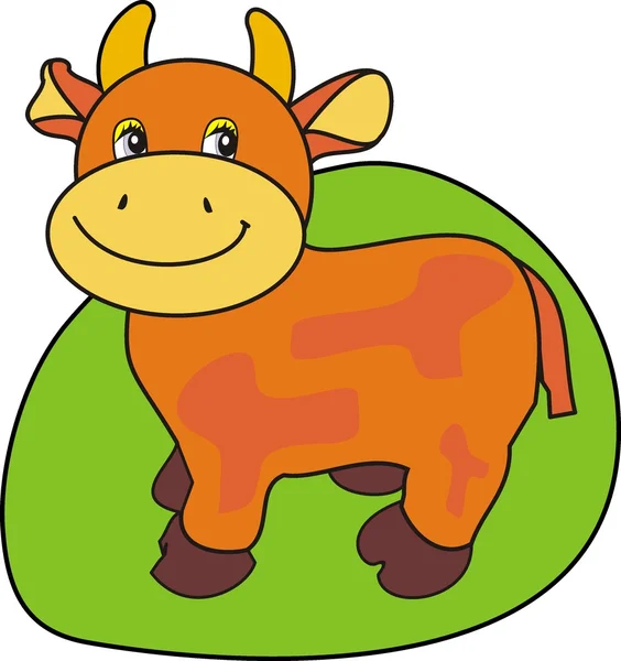 Stock vector Small cow on a green