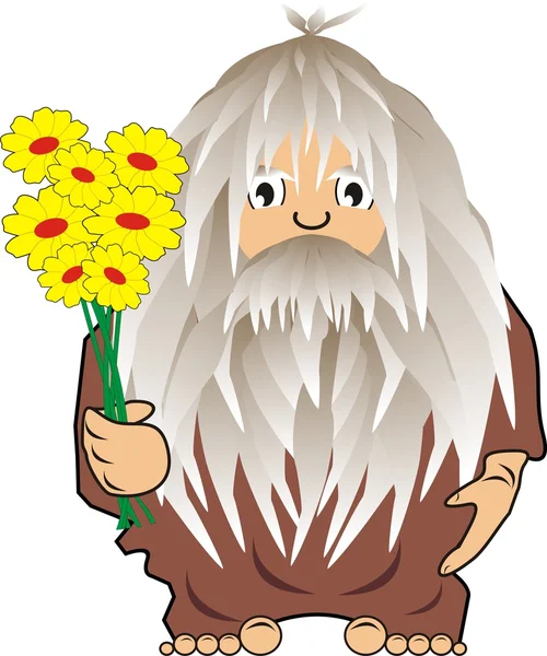 Funny cave person: savage with flowers — Stock Vector