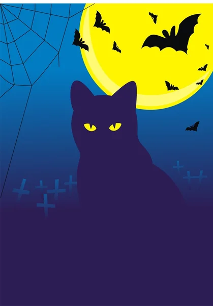 Halloween. Gato y murciélagos en el cementerio — Archivo Imágenes Vectoriales