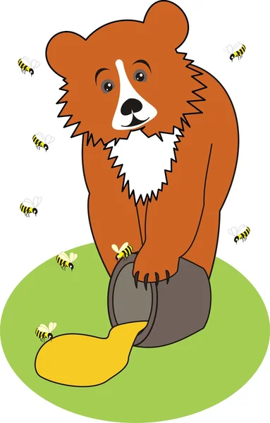 Babybär (Grizzly) mit Honig — Stockvektor
