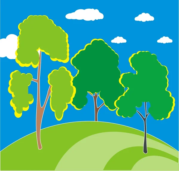 Three trees on the hill — Stock Vector