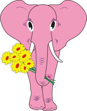 The pink elephant with flowers isolated clipart