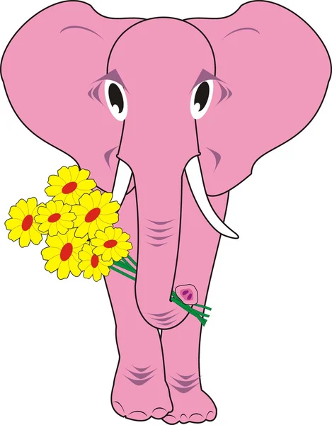 O elefante rosa com flores isoladas — Vetor de Stock