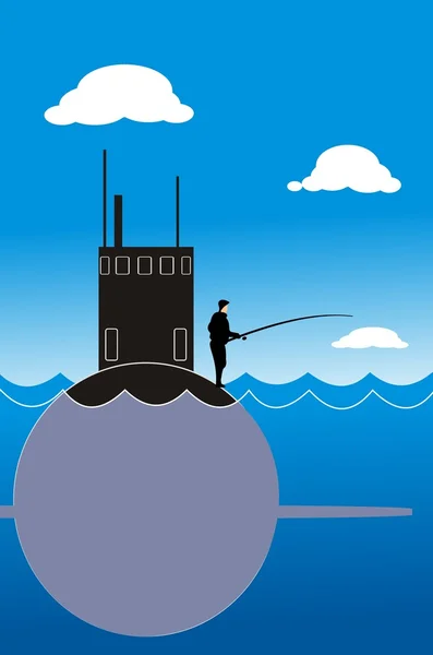 Рыбак и подводные лодки — стоковый вектор