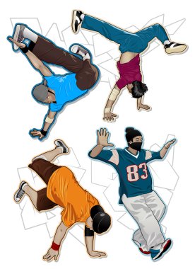 Set of vector breakdancers clipart