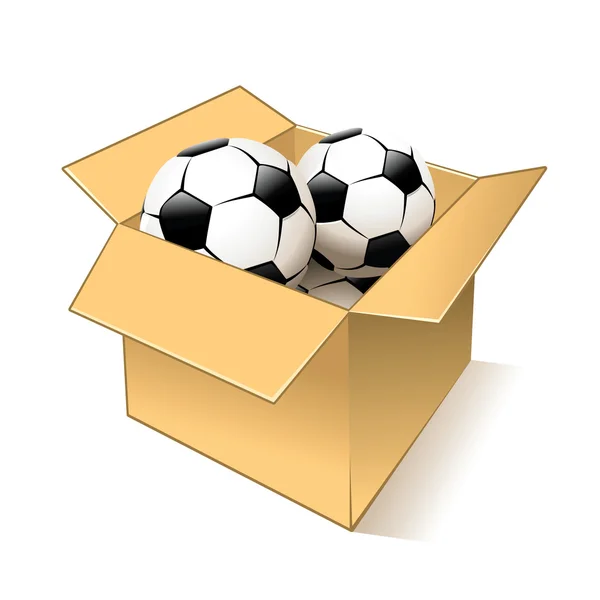 Realistische ballen in kartonnen doos — Stockvector