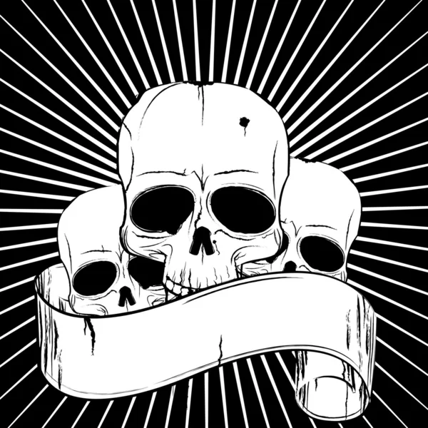 Crânes et bannière ancienne — Image vectorielle