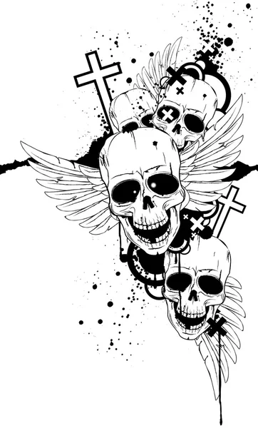 Image en noir et blanc avec crânes — Image vectorielle