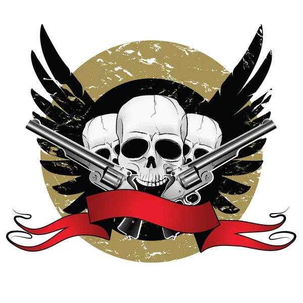 Crânes avec ailes et pistolets — Image vectorielle