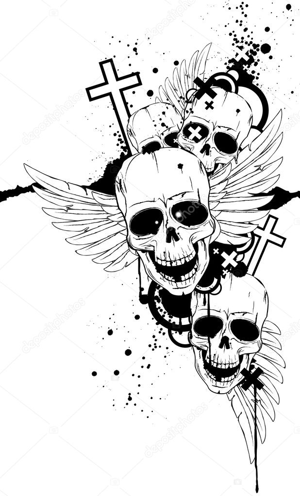 Black-and-white image with skulls