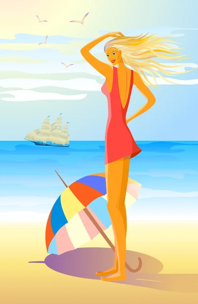 Дівчина на пляжі — стоковий вектор