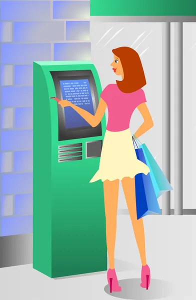 Девушка у банкомата — стоковый вектор
