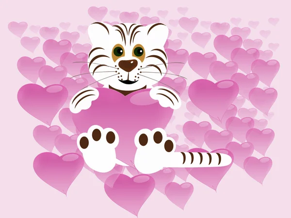 White tiger with hearts — Stock Photo, Image