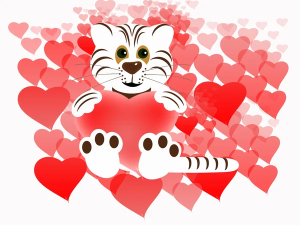 White tiger with hearts — Stock Photo, Image