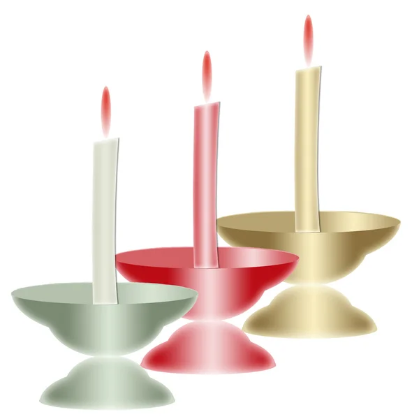 Burning candles in candlesticks — Stock Photo, Image