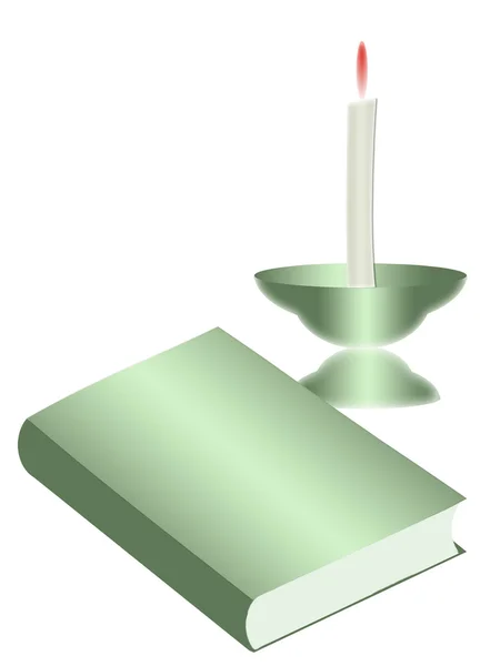 Книга і запалена свічка — стокове фото