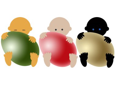 Multiracial babies with easter eggs clipart